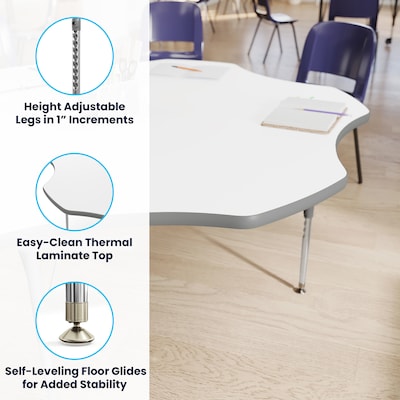 Flash Furniture Wren 60" Flower Activity Table, Height Adjustable, White Top/Silver Frame (XUA60FLRWHTA)