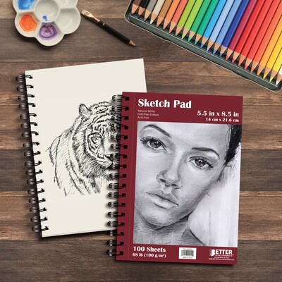 Better Office Products Artist Sketch Pads, Side-Spiral Bound , 5.5" x 8.5", Premium Paper, 100 Sheets Per Pad (01305-4PK)