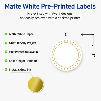 Avery Laser/Inkjet Circle Multipurpose Labels, 3 Dia., White, 60/Pack (S00DHX)
