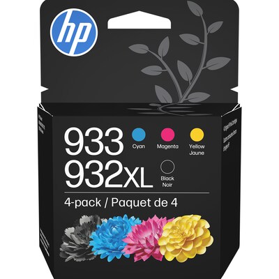 HP 932XL/933 Black High Yield and Cyan/Magenta/Yellow Standard Yield Ink Cartridge, 4/Pack (N9H62FN#140)