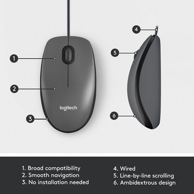 M100 Corded Optical Mouse, (910-001601) | Quill.com