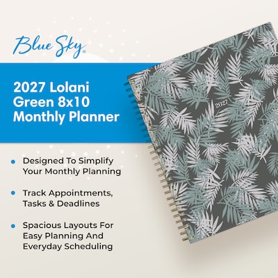 2027 Blue Sky 8" x 10" Monthly Planner, Green (164028)
