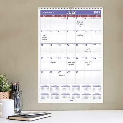 2025-2026 AT-A-GLANCE 15.5" x 22.75" Academic Monthly Wall Calendar, Purple/Red (AY3-28-26)