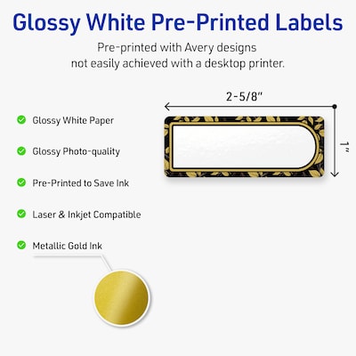 Avery Rectangle Laser/Inkjet Multipurpose Labels, 1 x 2-5/8, White, 160/Pack (19479370832)