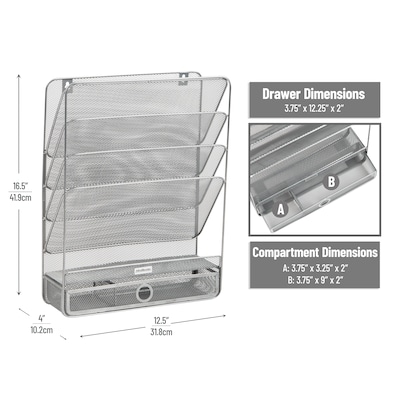 Mind Reader 7-Compartment Metal Desk Shelf, Silver (MAGROUND-SIL)