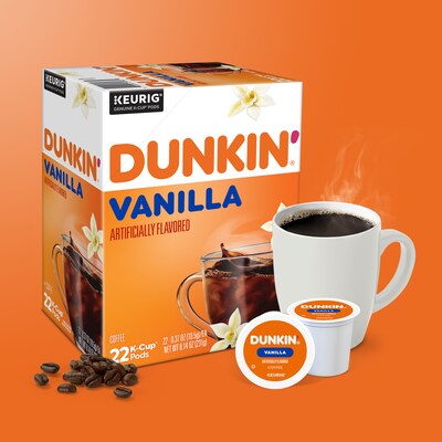 Dunkin' Vanilla Keurig Single Serve K-Cup Coffee Pods, Light Roast, 22/Box, 88/Carton (5000363272)