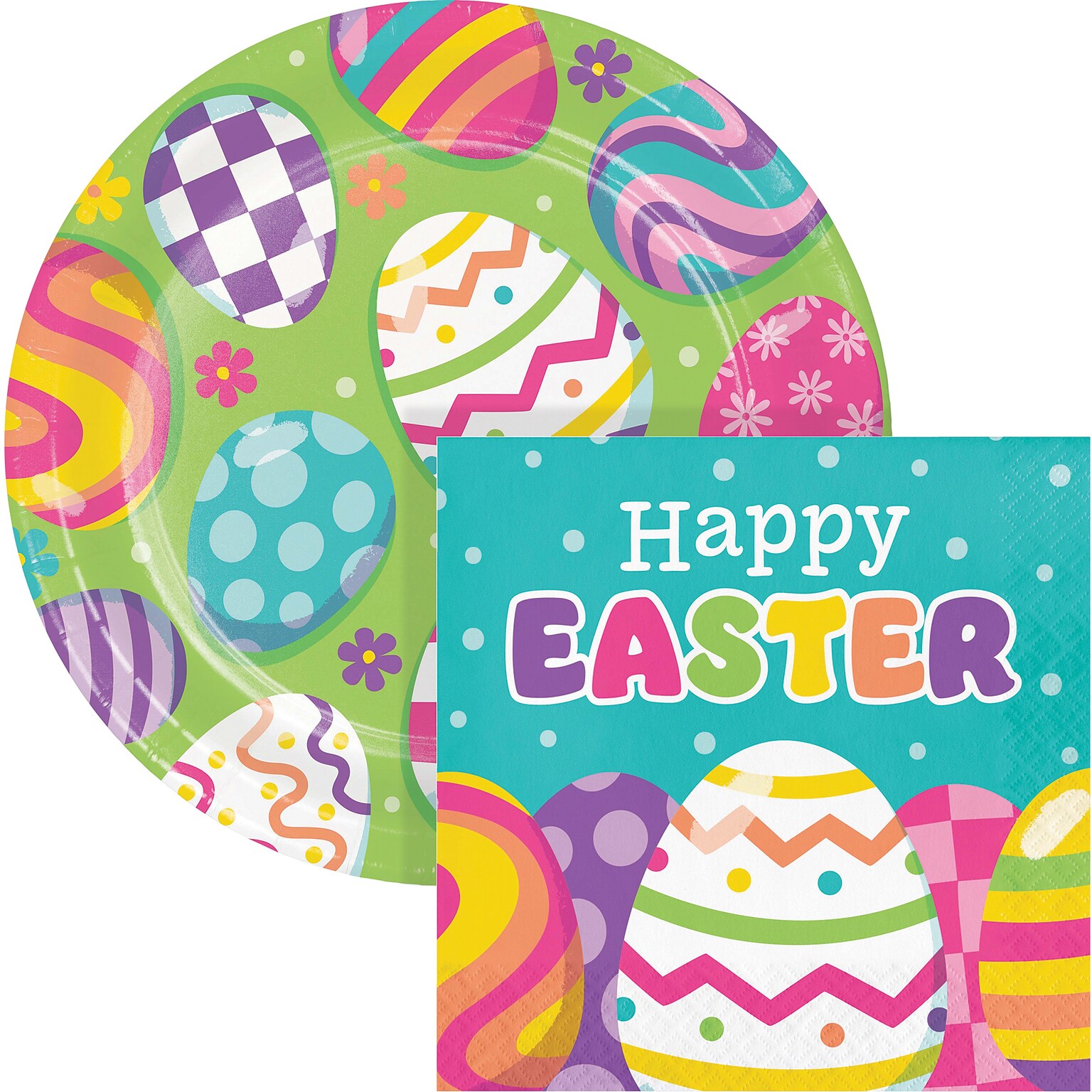 Say Hooray! Eggscellent Easter Disposable Paper Plates and Napkins Set, 48/Pack (DTC9627E2G)