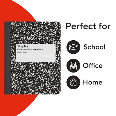 STAPLES Composition Notebook, 7.5” x 9.75”, Graph Ruled, 80 Sheets, Black/White