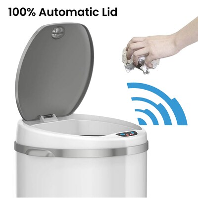 iTouchless Stainless Steel Round Sensor Trash Can with AbsorbX Odor Control System, White, 13 Gal. (MT13RW)