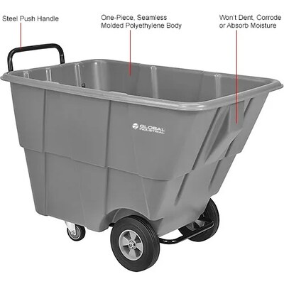 Global Industrial Standard Duty Plastic Tilt Truck, 1/2 Cu. Yd. Capacity, 850 Lb. Capacity, Gray (984613)