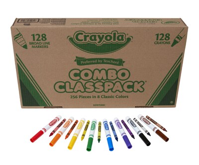 Crayola Combo Classpack Kids Crayon/Marker Set, Broad, Assorted Colors, 256/Carton (52-3349)