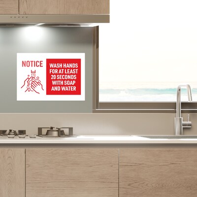 Avery Surface Safe "Wash Hands" Preprinted Wall Decals, 7" x 10", White/Red, 5/Pack (83175)