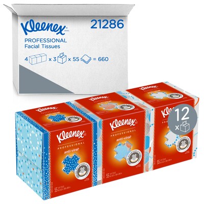Kleenex Antiviral Facial Tissue, 3-Ply, 55 Sheets/Box, 12/Carton (21286CT)