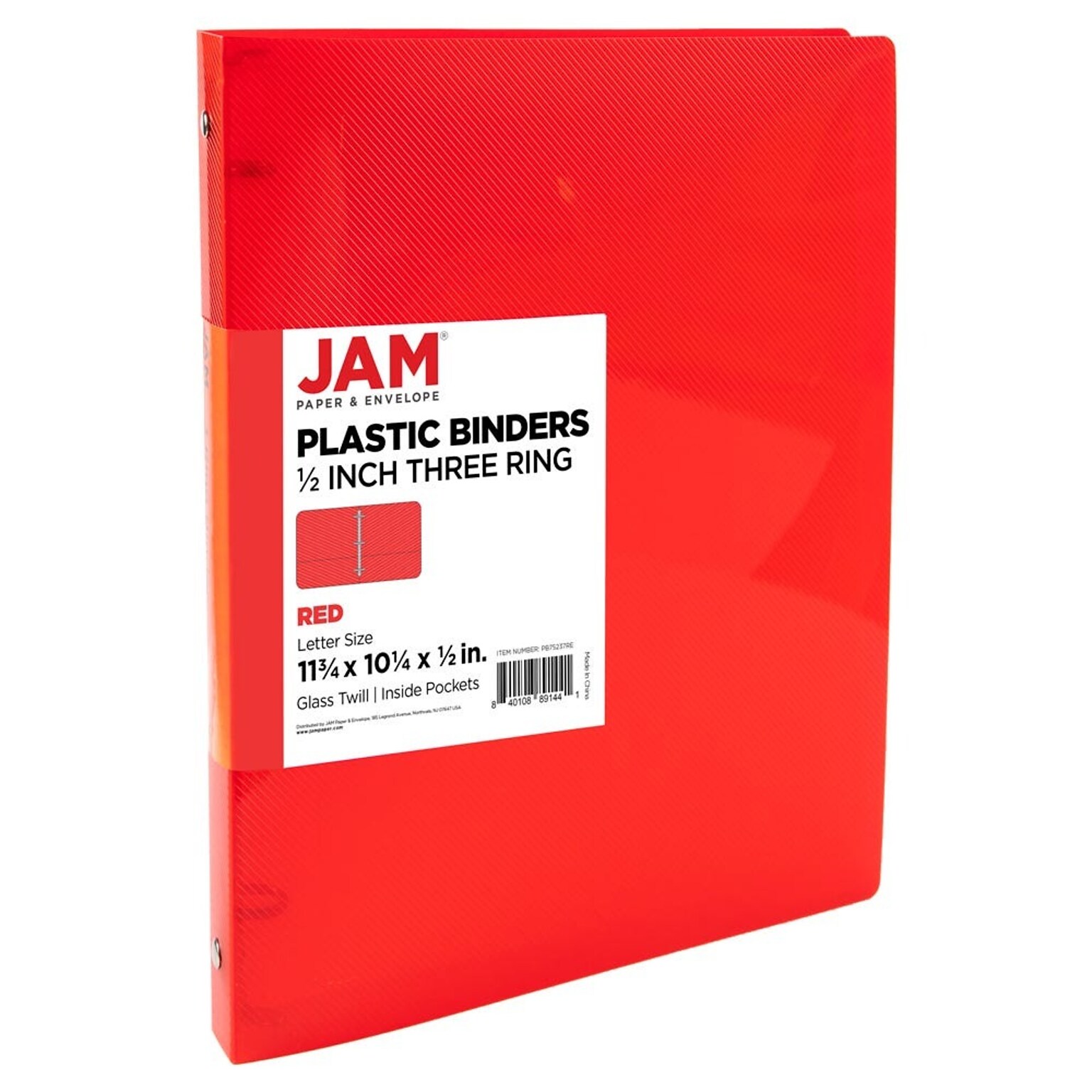 JAM Paper 1/2 3-Ring Flexible Poly Binder, Red (PB75237RE)