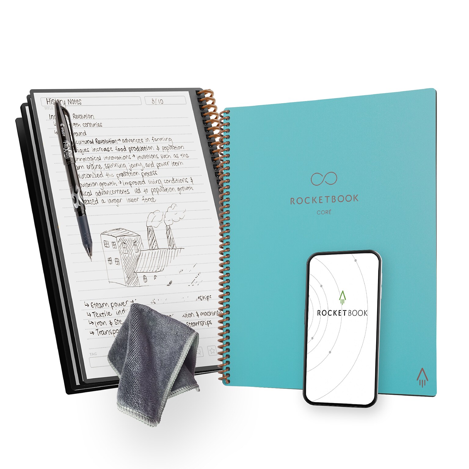 Rocketbook Core Reusable Smart Notebook, 8.5 x 11, Lined Ruled, 32 Sheets, Teal (EVR2-L-RC-CCE)