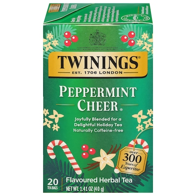 Twinings Seasonal Caffeine Free Peppermint Cheer Herbal Tea Bags, 1.41 oz., 20/Box (F14721)