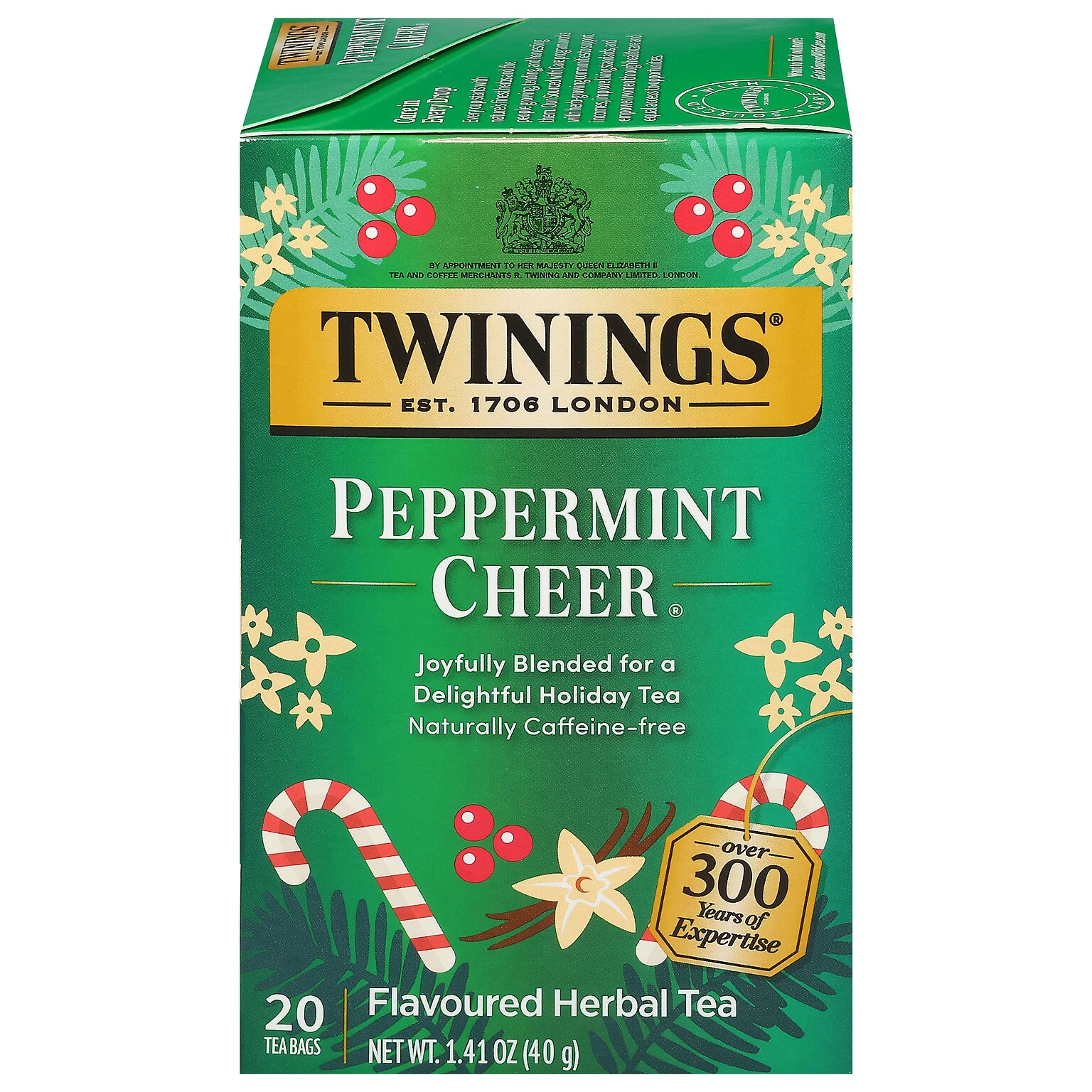 Twinings Seasonal Caffeine Free Peppermint Cheer Herbal Tea Bags, 1.41 oz., 20/Box (F14721)