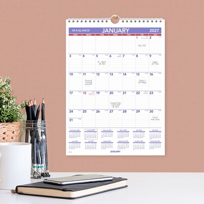 2027 AT-A-GLANCE 8" x 11" Monthly Wall Calendar, White/Purple (PM1-28-27)
