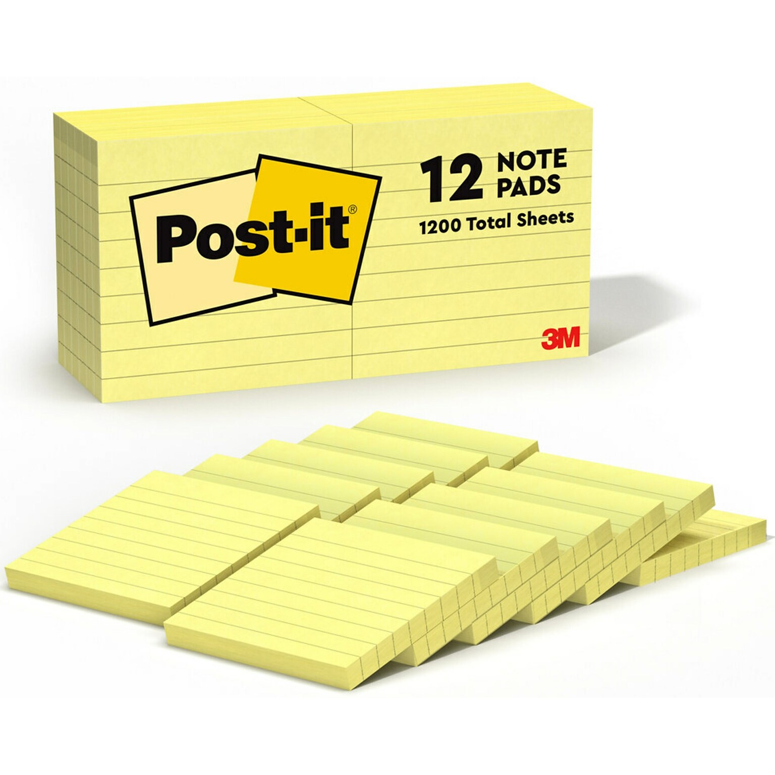 Post-it Notes, 3 x 3, Canary Collection, Lined, 100 Sheet/Pad, 12 Pads/Pack (63012PK)