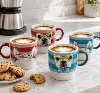 Gourmet Edge 4-pc 14oz Stoneware Stacking Mug Set