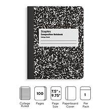 Staples® Composition Notebook, 7.5 x 9.75, College Ruled, 100 Sheets, Black (ST55064)