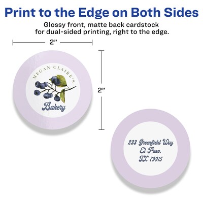 Avery Integrated Cards, 2" Dia., Glossy White, 120/Pack (95268)