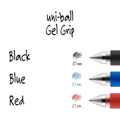 uni-ball Gel Grip Gel Pens, Medium Point, 0.7mm, Red Ink, 12/Pack (65452)