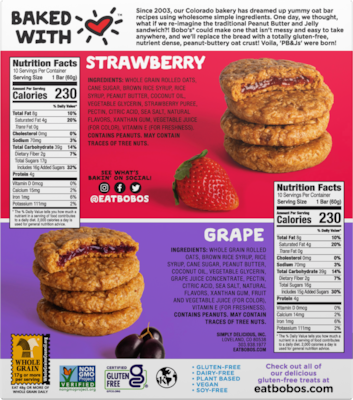 Bobo's PB&J's Gluten-Free Oat Bar Variety Pack, 2.1 oz., 20 Bars/Box (810-D)