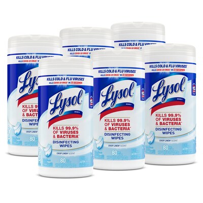 Lysol Disinfecting Wipes, Crisp Linen Scent, 80 Wipes/Canister, 6 Canisters/Carton (1920089346CT)
