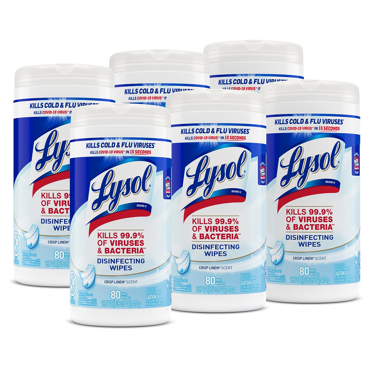 Lysol Disinfecting Wipes, Crisp Linen Scent, 80 Wipes/Canister, 6 Canisters/Carton (1920089346CT)