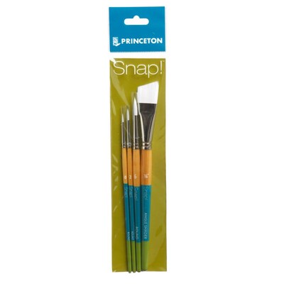Princeton Snap! Short Handle Mixed Media Synthetic Brush Set No. 3, 4/Set, 2 Sets/Bundle (PBXP9850SET3-2)