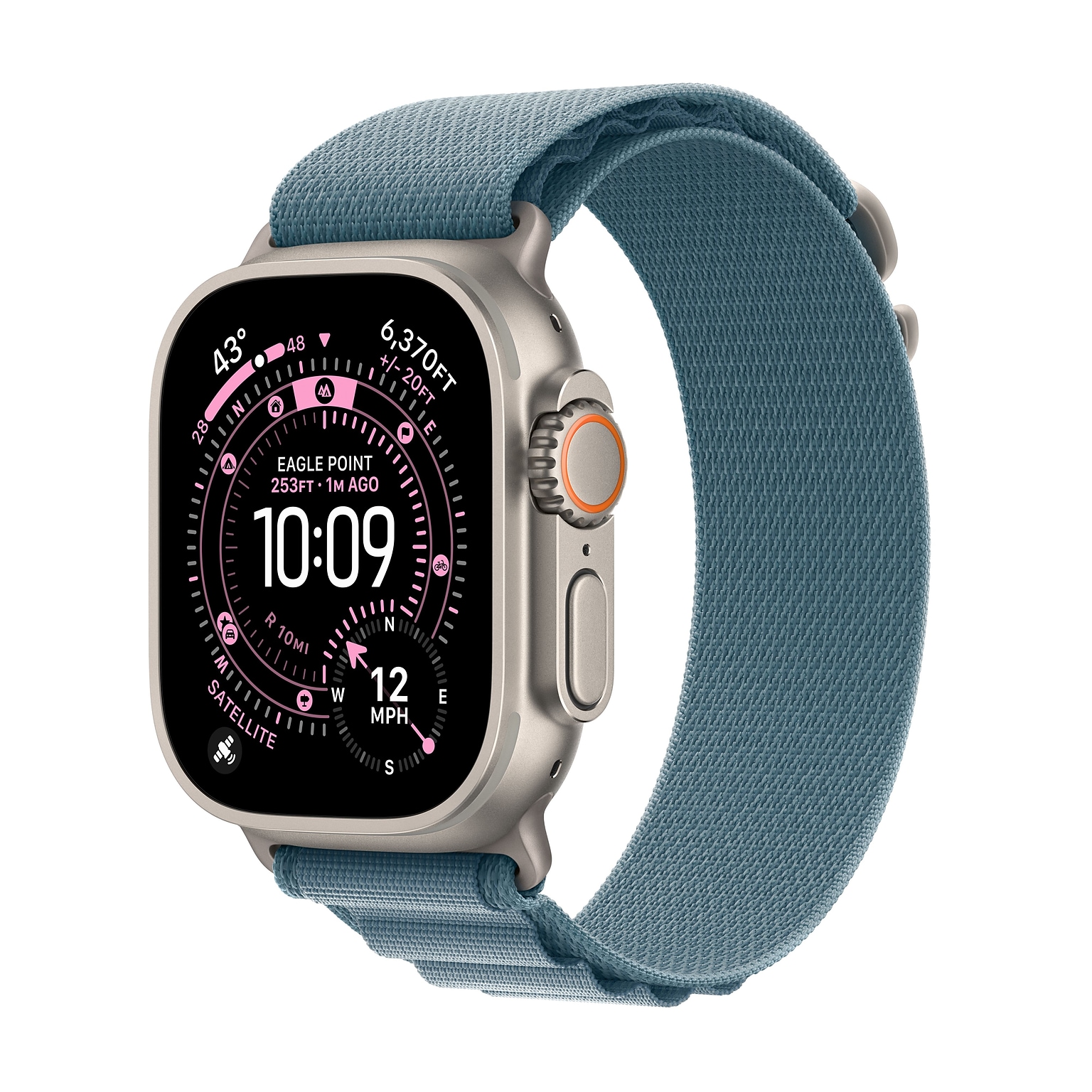 Apple Watch Ultra 3 GPS + Cellular Smartwatch, 49mm, Natural Titanium Case with Light Blue Alpine Loop, Large (MEWP4LW/A)