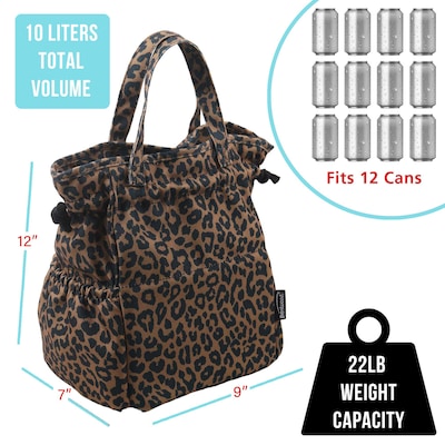 Brentwood Leopard Insulated Canvas Lunch Tote Cooler Bag, 2-Compartment, Leopard Brown (BTWCB2025LBR)