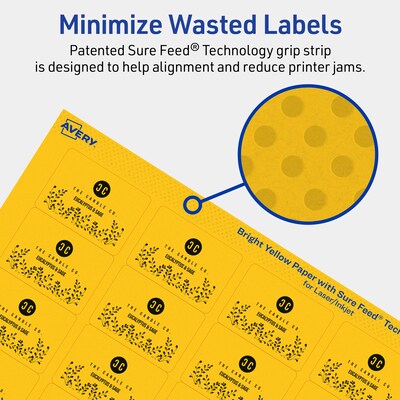 Avery Laser/Inkjet Rectangle Multipurpose Labels, 1.25" x 1.75", Bright Yellow, 640/Pack (94226)