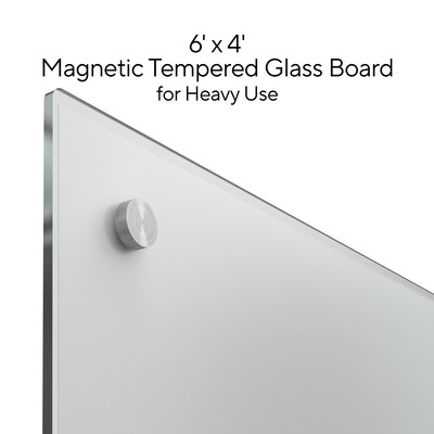 TRU RED™ Magnetic Tempered Glass Dry Erase Board, White, 6' x 4' (TR61197)