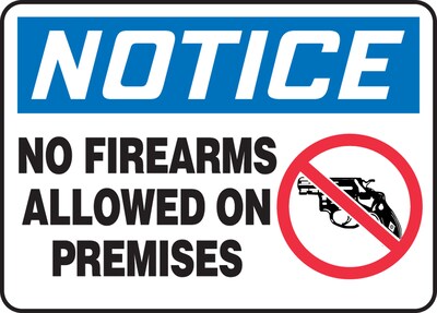 AccuformNMC NOTICE NO FIREARMS ALLOWED ON PREMISES Wall Sign, 10 x 14, White/Black/Blue (MACC821VA)