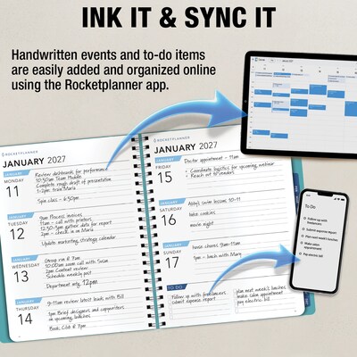 2027 Rocketbook Rocketplanner 9" x 11" Calendar Year Weekly & Monthly Planner, Plastic Cover (RKPL-CY27-8-TL)
