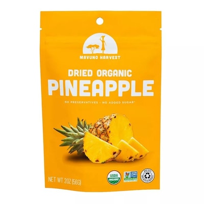 Mavuno Harvest Gluten Free Organic Dried Pineapple Fruit Snacks, 2 oz., 6 Bags/Pack (MAHW-PA26PK)