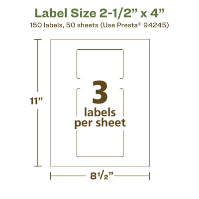 Avery EcoFriendly Laser/Inkjet Rectangle Multipurpose Labels, 2-1/2" x 4", White, 150/Box (94245)
