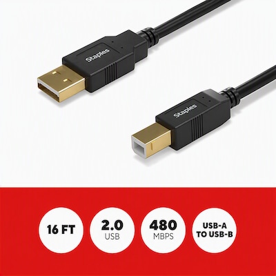Staples TECH 16 ft. USB-A to USB-B Cable, Male to Male, Black (ST62440)