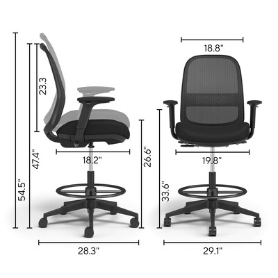 Workplace2.0™ Bedford Fabric Task Stool with Footrest and Lumbar Support, Black (UN60992)