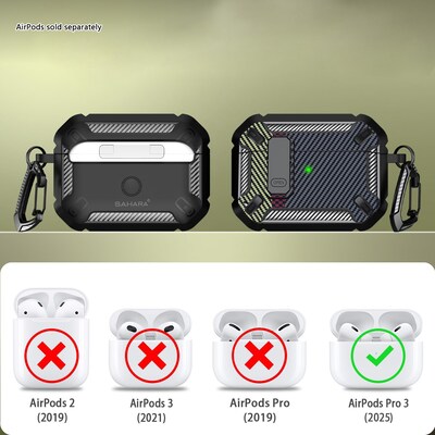 SaharaCase Raider Series Heavy Duty Secure Lock Case for Airpods Pro 3, Shock Absorbing Corners, Carbon Black (HP00221)