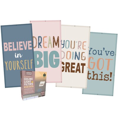 Teacher Created Resources Calming Covers Ceiling Light Filters, 2' x 4', Be Positive, 4/Pack (TCR20143)