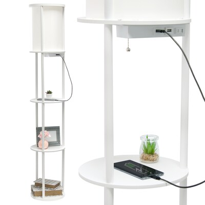 Simple Designs Etagere Organizer Storage 62.5" Floor Lamp with 2 USB Charging Ports and 1 Charging Outlet, White (LF2010-WHT)