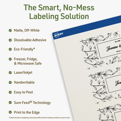 Avery Dissolvable Rectangle Multipurpose Labels, 2 x 5, Off-white, 100/Pack (94241)