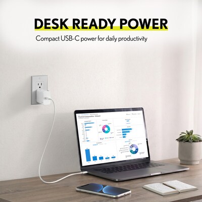 Overtime W27 65W USB-C Fast Wall Charger for Laptops and Phones with GaN 3 Technology, White (OCW27WH)