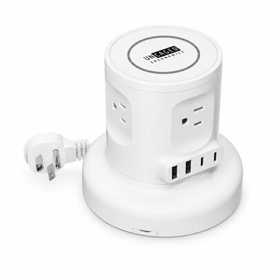 Uncaged Ergonomics USB-C Wireless 6 ft. Retractable Power Strip with 15W Wireless Charger, 4-Outlet, White (WRPS-2-White)