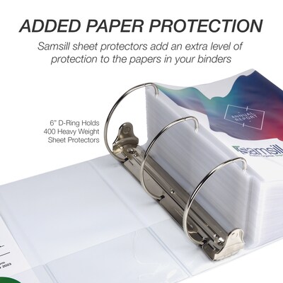 Samsill Titan Heavy Duty  6" View Binder, D-Ring, Made in USA, White (16427)