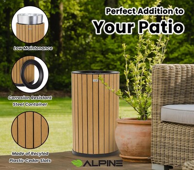Alpine Industries Steel Outdoor Trash Can with Open Lid, 32 Gallon, Cedar (ALP4400-01-CD)