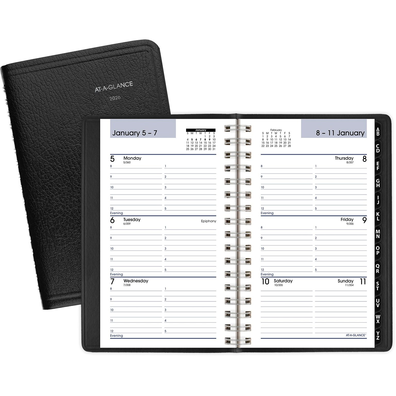 2026 AT-A-GLANCE DayMinder 3.5 x 6 Weekly Appointment Book Planner, Faux Leather Cover, Black (G250-00-26)